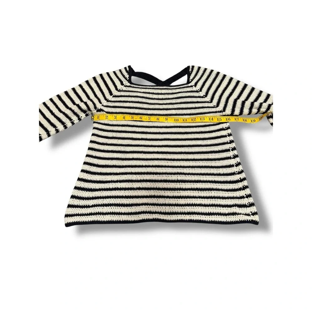 Anthropologie Lauren Moffatt XS Navy White Stripe Knit Sweater Cross Back Breton